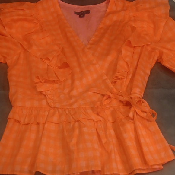 J. Crew Bright Pink Checkered Ruffle Blouse - Picture 16 of 16